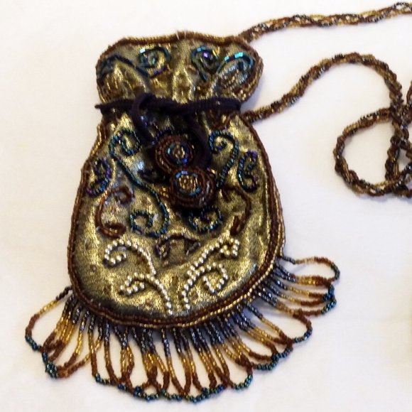 Gold Detailed-Retro-Beaded Crossbody Handbag With Cross On Back-Made in China - Picture 1 of 13